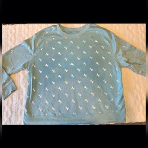 Lands’ End Unicorn Foil Sweatshirt – Aqua Blue – Size XL (Kids)
